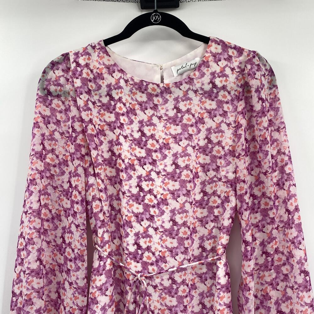 Petal + Pup Paige Floral Mini Dress Long Balloon Sleeve Flounce Hem Belted 6 - Picture 3 of 10